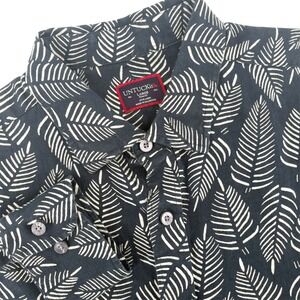 UNTUCKit Men's Large Slim Fit 100% Linen Leaf Print Button Down Shirt‎ Blue